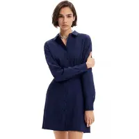 Desigual , Vestido curto camiseiro textura, PoliÉSter, Azul, XS