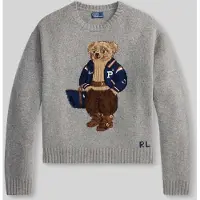 Ralph Lauren para mulher. 211B17771002 Suéter de lã e cashmere com Polo Bear cinza (XXL), Casual, Manga comprida