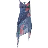 Desigual , Vestido com folhos pixelado, Mulher, PoliÉSter, Azul, XS