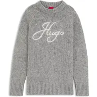 HUGO Pullover 'Sloguinny' cinzento / branco