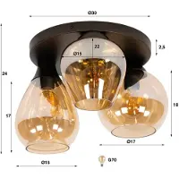 Zijlstra Candeeiro de teto Mix, âmbar, vidro, 3 lâmpadas, largura 41 cm, E27