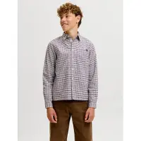 JACK&JONES JUNIOR Junior Camisa 'JORFREDERIKSBERG' castanho escuro / preto / branco