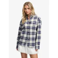 Superdry para mulher. W4010547A Camisa Check Flannel Relaxed azul-marinho (S), Casual, Algodão, Manga comprida