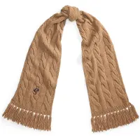 Ralph Lauren para mulher. 455P18119002 Cachecol em ponto de tranças com Polo Bear marrom (OSFA), Casual, Lã