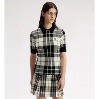Fred perry para mulher. K3157 Polo de malha tartan em bouclé branco, preto (36), Casual, Algodão, Manga curta