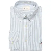 Gant para homem. 3000230 Camisa Oxford de ajuste regular com riscas finas azuis (S), Azul, Casual, Algodão, Clássico, Manga comprida