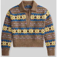 Ralph Lauren para mulher. 211B17766001 Suéter de lã com design Fair Isle castanho (L), Marrom, Casual, Manga comprida