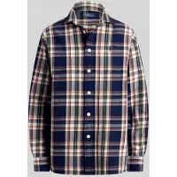 Ralph Lauren para mulher. 211971515502 Camisa de algodão com xadrez marinho (L), Casual, Manga comprida