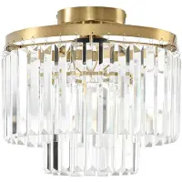 LINDBY Candeeiro de teto Felicity, Ø 30 cm, latão, vidro cristal