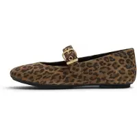 FitFlop para mulher. ADQ-E76 Bailarinas de Pele Delicato Mary Jane castanho (38), Bege, Plano, Serraje, Fivela, Casual, Animal print