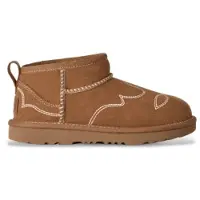 Ugg unisex para criança. 1184371K Botas de couro Classic Ultra Mini Western marrom (32.5), Plano, Camurça, Nenhum, Casual, moda infantil
