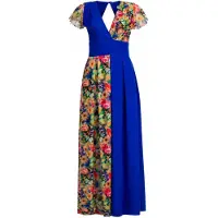 BIBI SAKALIEVA Vestido de cocktail 'Royal Blue Maxi Dress with Floral Lace Panels' azul real