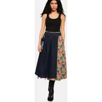BIBI SAKALIEVA Saia 'Indigo Denim Midi Skirt with Detachable Lace Skirt and Denim Pouch' azul escuro