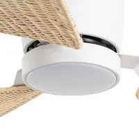 LUCANDE Ventilador de teto LED Faipari, branco/rattan, DC, 132 cm