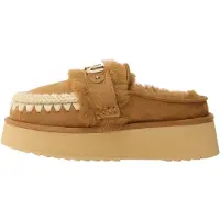 Mou para mulher. MU.FW681006A Socas de couro com logótipo na tira castanha (40), Marrom, 3 a 5cm, Nenhum, Casual