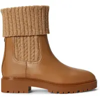 Ralph Lauren para mulher. 802P17088002 Botim Allyson de couro de vitela e malha camel (39), Bege, 1 a 3cm, 3 a 5cm, Nenhum, Casual