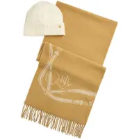 Ralph Lauren para mulher. 454P23530002 Cachecol com motivo equestre e gorro bege (OSFA), Casual, Lã, Clássico