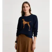 Ralph Lauren para mulher. 200P14120500 Camisola de algodão com cão em intarsia marinho (M), Casual