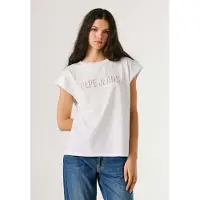 Pepe Jeans para mulher. PL5000164 T-shirt Mirari branca (M), Branco, Casual, Algodão, Sem mangas / correias