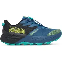Hoka One One - Calçado caminhada criança - Speedgoat 7 Big Kids Black/Night Glow Blue para criança - Tamanho criança 34 2/3 - Azul
