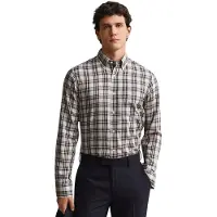 Gant para homem. 3262020 Camisa axadrezada bege (M), Casual, Clássico, Manga comprida, Lyocell