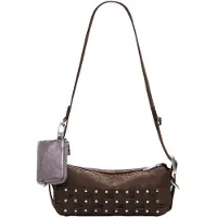 Desigual , Bolsa pequena com patch e tachas, Poliuretano, Marrom, U