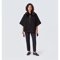 Twinset para mulher. 262TO5090 Poncho de pano com capuz de pelo sintético preto (OSFA), Casual, Poliéster