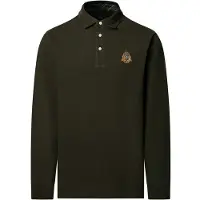 Hackett para homem. HM5500043 Polo Crest de manga comprida verde (XL), Casual, Algodão, Clássico
