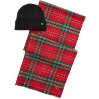 Ralph Lauren para mulher. 454P23529004 Conjunto de cachecol e gorro de tricô vermelho (OSFA), Lã, Clássico