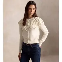 Ralph Lauren para mulher. 211B23920001 Cardigã de lã e alpaca de crochê bege (XS), Casual, Manga comprida