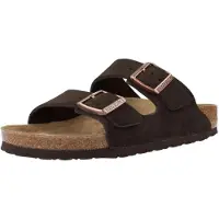 Birkenstock para mulher. 1027083 Sandálias de Couro Arizona (Ajuste Estreito) castanho (36), Marrom, Plano, Camurça, Fivela, Casual