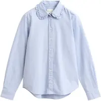 Gant para mulher. 4300729 Camisa Oxford com babados azul-celeste (40), Casual, Algodão, Clássico, Manga comprida