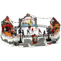 Wellhome Decoração De Natal Pista De Patinação No Gelo Com Luzes De Led E Movimento 21x22.5x39 Cm