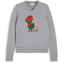 Tommy Hilfiger Pullover cinzento / verde escuro / vermelho vivo / branco