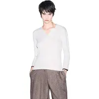 Armani Exchange para mulher. XW002886AF25935U1039 Polo de malha com decote em V bege (M), Casual, Poliamida, Manga curta