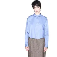 Armani Exchange para mulher. XW002701AF12812U9322 Camisa de popelim de corte regular azul (M), Casual, Algodão, Manga curta
