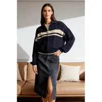 Trendyol Casaco de malha navy / branco natural