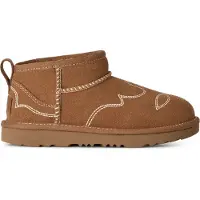 Ugg unisex para criança. 1184371K Botas de couro Classic Ultra Mini Western marrom (36), Plano, Camurça, Nenhum, Casual, moda infantil