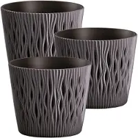 Wellhome Vaso De Plástico Redondo Cor De Areia 18.9x16.5 Cm 3 Unidades
