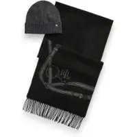 Ralph Lauren para mulher. 454P23530001 Cachecol com motivo equestre e gorro preto (OSFA), Casual, Lã, Clássico