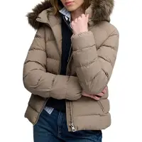 Superdry para mulher. W5012184A Jaqueta Acolchoada Fuji com Pelo Sintético e Capuz marrom (M), Casual, Poliéster