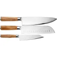 Eden Küchenmesser Eden Sugoi Olive conjunto de 3 facas, faca de chef, santoku e faca universal