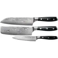 Eden Ede Classic Damast conjunto de facas de 3 peças com santoku, nakiri e faca universal