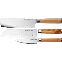Eden Sugoi Olive conjunto de 3 facas, faca de chef, nakiri e faca de aparar