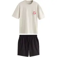 Next Pijama curto creme / navy / vermelho