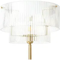 LUCANDE Candeeiro de pé Meritt, latão/transparente, altura 160 cm, vidro