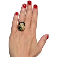 Addicted Anel 'Celeste anello con cristallo smeraldo Swarovski & motivo rana' ouro / verde escuro