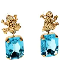 Addicted Brincos 'Armonia orecchini con cristallo Swarovski acqua azzurra & motivo rana' turquesa / ouro