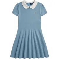 Ralph Lauren para menina. 313B18525001 Vestido de malha de algodão azul ((XL) 12/14años= 155/159cm), Casual, Manga curta, moda infantil