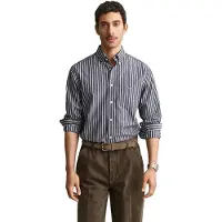 Gant para homem. 3263003 Camisa de popelina às riscas azul (3XL), Casual, Algodão, Manga comprida